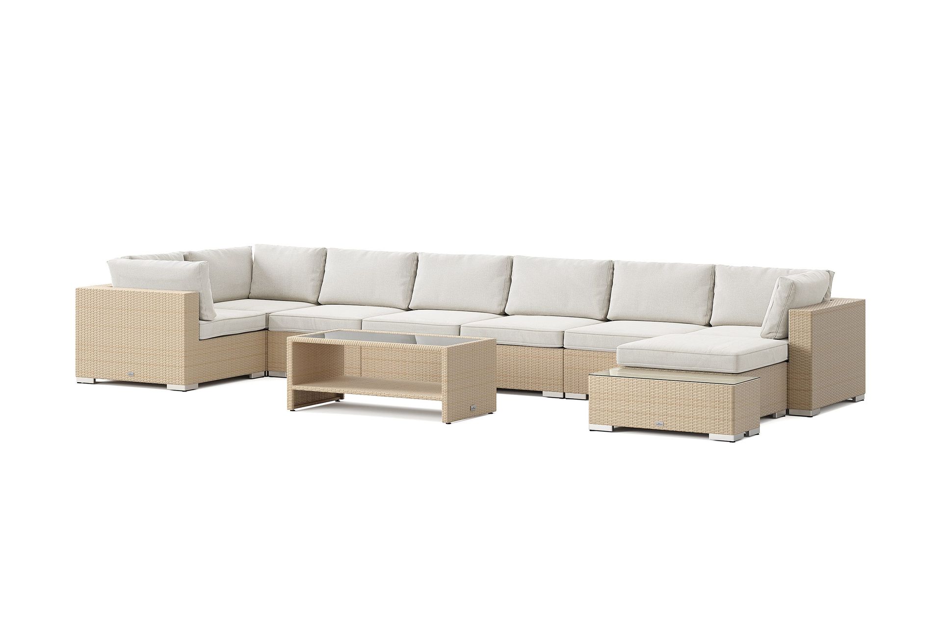 Bahamas utendørs U-sofa 8-seters vendbar divan med åpen avslutning og bord med hylle - Beige