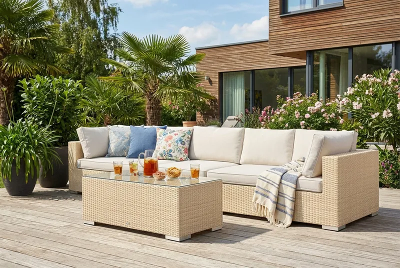 Bahamas utesofa 5-seters med bord - Beige - Hagemøbler - Loungemøbler - Sofagruppe utendørs