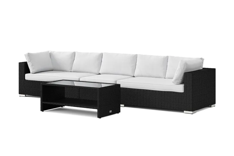 Bahamas utesofa 5-seters med bord og hylle, Svart