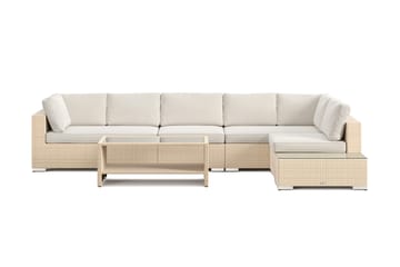 Bahamas utesofa 6-seters vendbar sjeselong med avslutning og bord med hylle - Beige - Hagemøbler - Loungemøbler - Sofagruppe utendørs