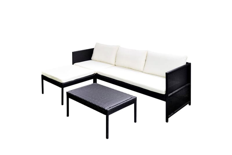Hagesofagruppe med puter 3 deler polyrotting svart - Verandamøbler - Sofagruppe utendørs - Loungesett
