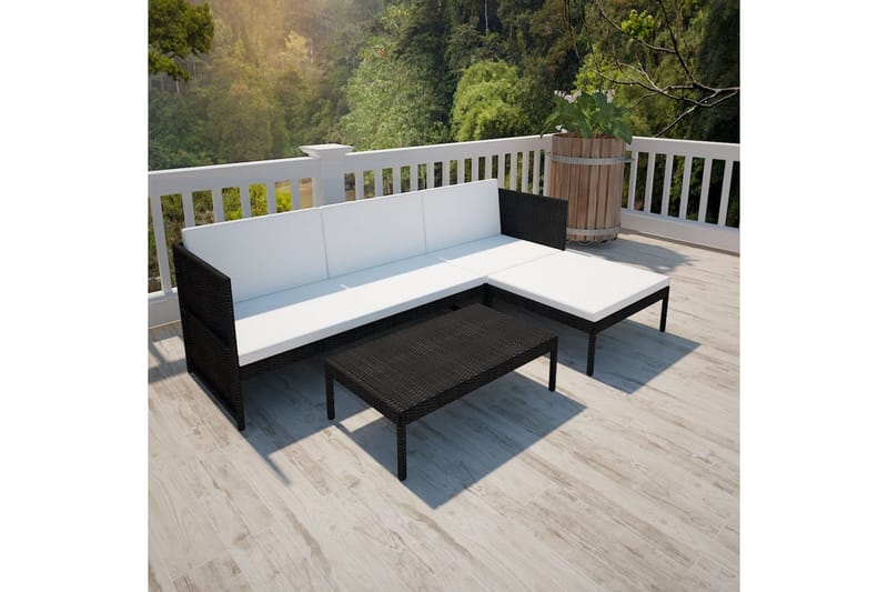 Hagesofagruppe med puter 3 deler polyrotting svart - Verandamøbler - Sofagruppe utendørs - Loungesett