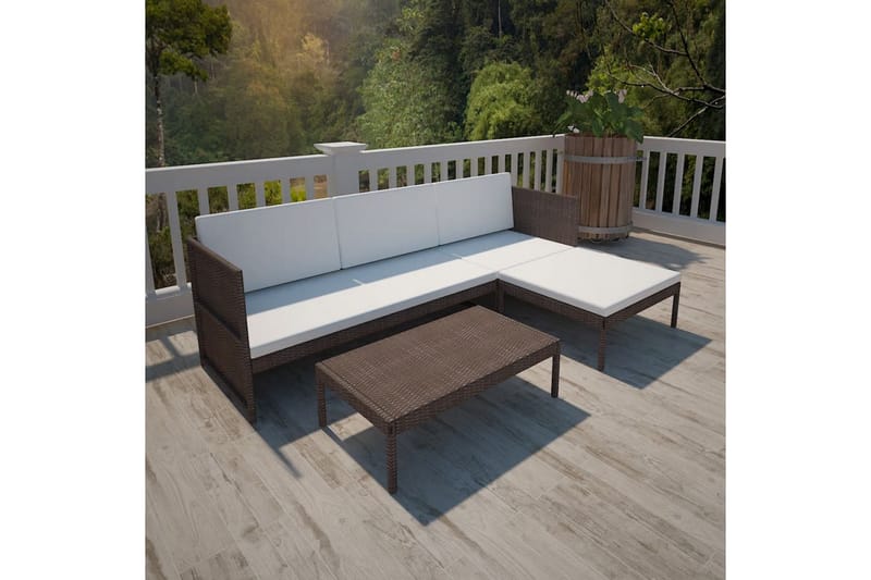 Hagesofagruppe med puter 3 deler polyrotting brun - Verandamøbler - Sofagruppe utendørs - Loungesett