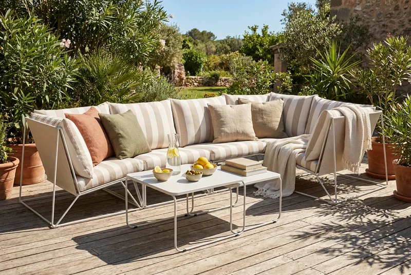 Usteryd utendørs hjørnesofa 5-seters vendbar - Beige/Stripete - Hagemøbler - Loungemøbler - Sofagruppe utendørs