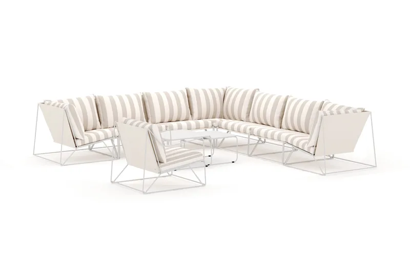 Usteryd utendørs hjørnesofa 8-seter vendbar med lenestol, Beige/Stripet