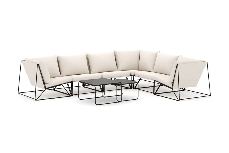 Usteryd utendørs L-sofa 6-seters vendbar, Svart/Beige