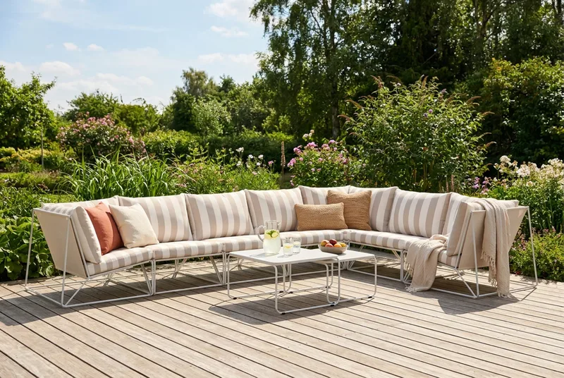 Usteryd utendørs L-sofa 7-seter vendbar - Beige/Stripet - Hagemøbler - Loungemøbler - Sofagruppe utendørs