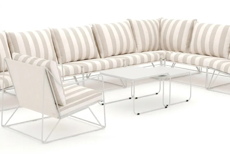 Usteryd utendørs L-sofa 8-seter vendbar med lenestol - Beige/Stripet - Hagemøbler - Loungemøbler - Sofagruppe utendørs