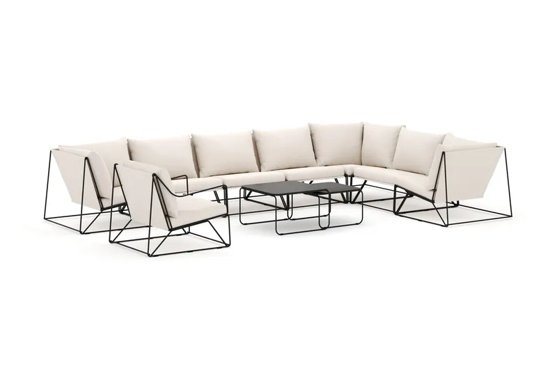 Usteryd utendørs L-sofa 8-seter vendbar med lenestol, Svart/Beige