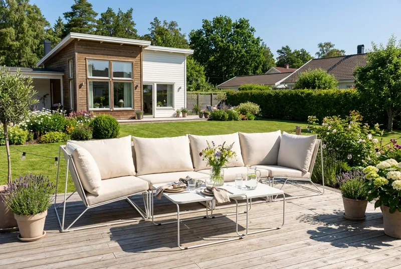 Usteryd utendørs rett 4-seters sofa - Beige/Beige - Hagemøbler - Loungemøbler - Sofagruppe utendørs