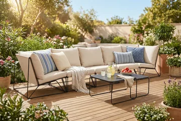 Usteryd utendørs rett 5-seters sofa - Svart/Beige - Hagemøbler - Loungemøbler - Sofagruppe utendørs