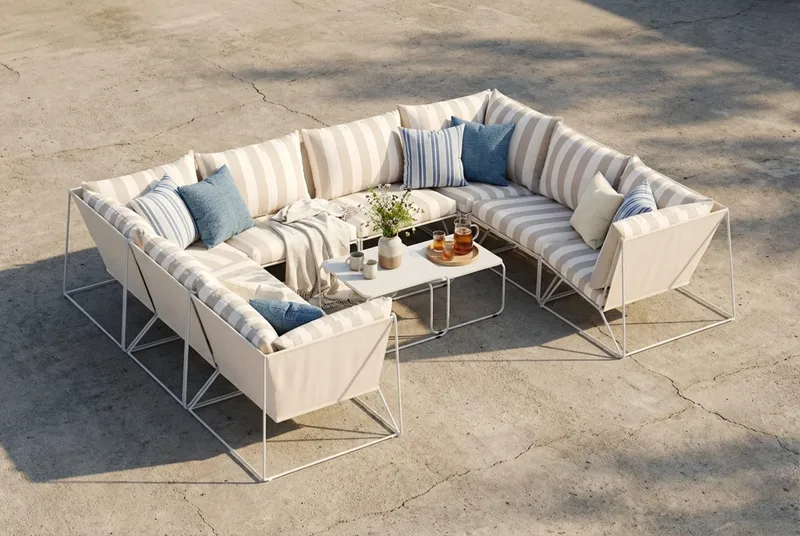 Usteryd utendørs U-sofa 8-seters med lukket avslutning - Beige/Striped - Hagemøbler - Loungemøbler - Sofagruppe utendørs