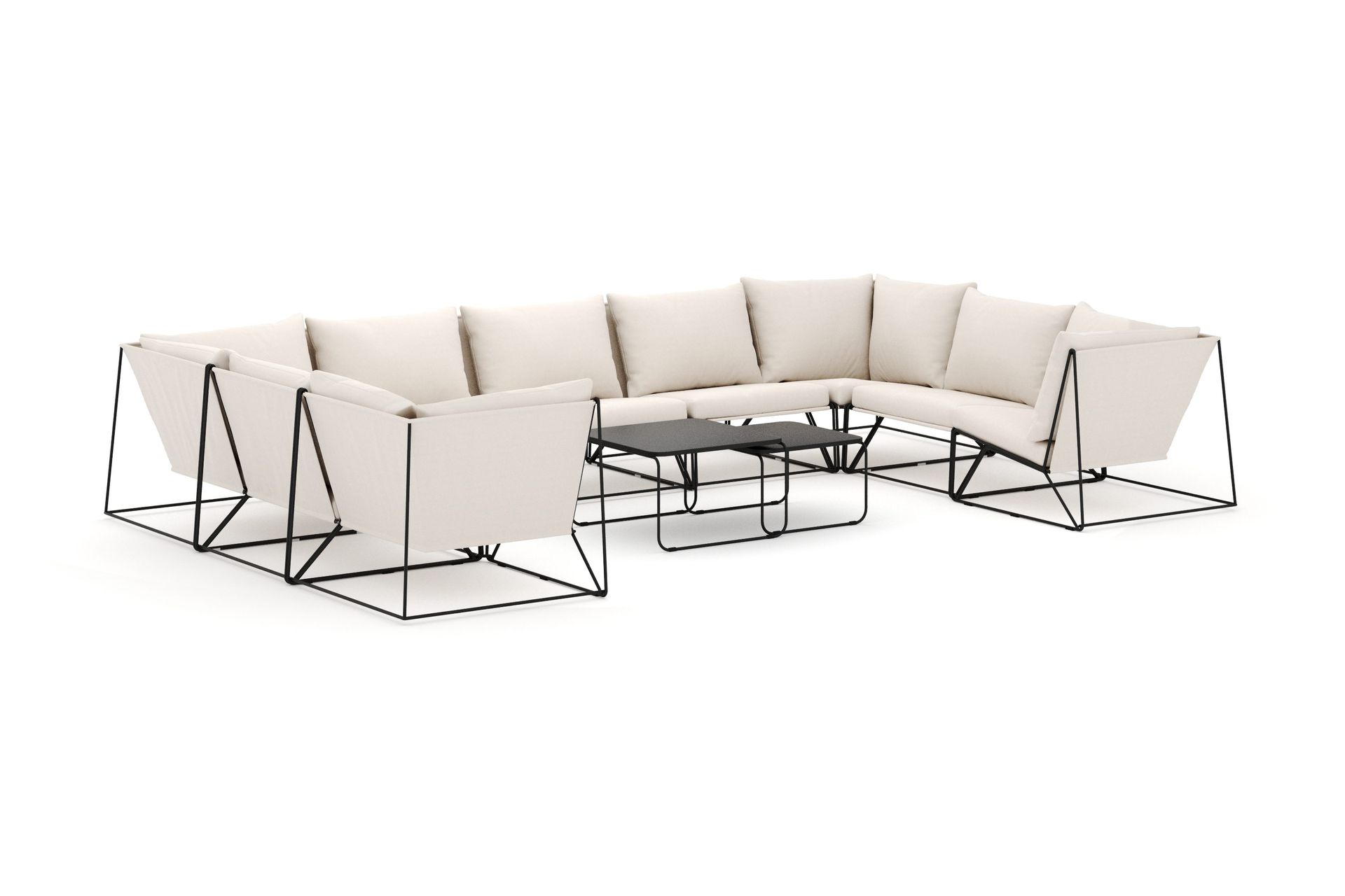 Usteryd utendørs U-sofa 9-seters med lukket avslutning - Svart/Beige