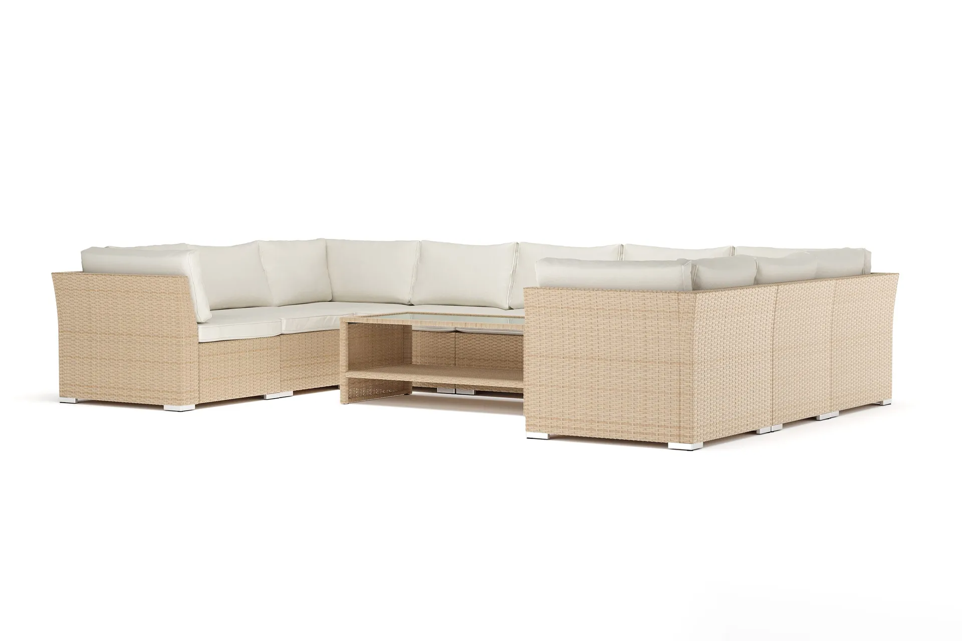 Wisconsin utendørs U-sofa 9-seter med lukket avslutning - Beige