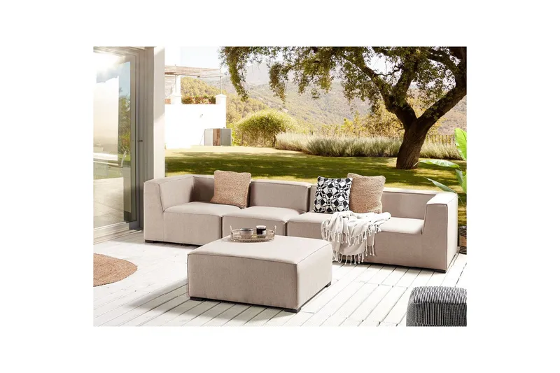 Soffa med fotpall Beliani Arezzo Beige/svart Beige, Black - Hagemøbler - Loungemøbler - Sofagruppe utendørs