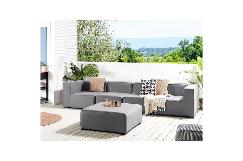 Soffa med fotpall Beliani Arezzo Beige/svart Grey, Black - Hagemøbler - Loungemøbler - Lounge sofa