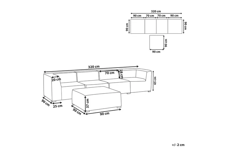 Soffa med fotpall Beliani Arezzo Beige/svart Grey, Black - Hagemøbler - Loungemøbler - Lounge sofa