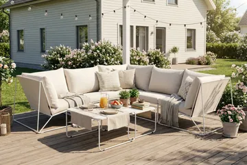 Usteryd utendørs hjørnesofa 5-seter vendbar - Beige/Beige - Hagemøbler - Loungemøbler - Sofagruppe utendørs