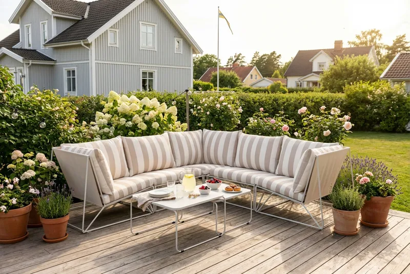 Usteryd utendørs hjørnesofa 5-seter vendbar - Beige/Stripet - Hage - Utemiljø - Veranda & terrasse - Verandamøbler
