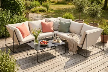 Usteryd utendørs hjørnesofa 5-seter vendbar - Svart/Beige - Hagemøbler - Loungemøbler - Sofagruppe utendørs