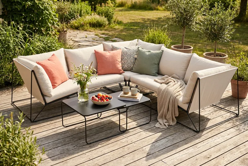 Usteryd utendørs hjørnesofa 5-seter vendbar - Svart/Beige - Hagemøbler - Loungemøbler - Sofagruppe utendørs