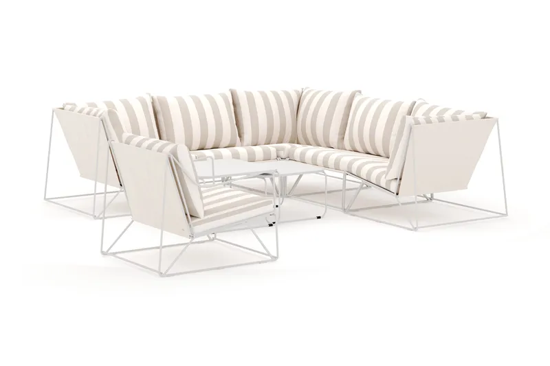 Usteryd utendørs hjørnesofa 6-seter vendbar med lenestol - Beige/Stripet - Hage - Utemiljø - Veranda & terrasse - Verandamøbler