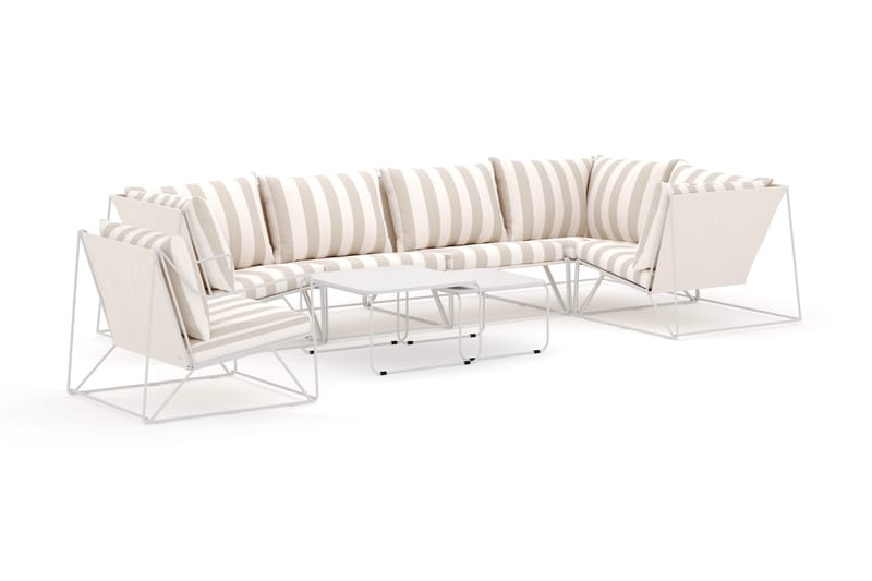 Usteryd utendørs hjørnesofa 6-seters vendbar med lenestol - Beige/Stripete - Hagemøbler - Loungemøbler - Lounge sofa