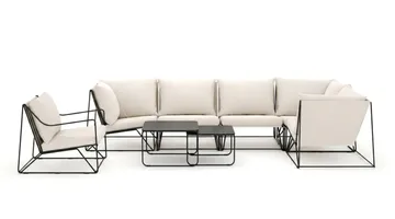 Usteryd utendørs hjørnesofa 6-seters vendbar med lenestol - Svart/Beige - Hagemøbler - Loungemøbler - Sofagruppe utendørs