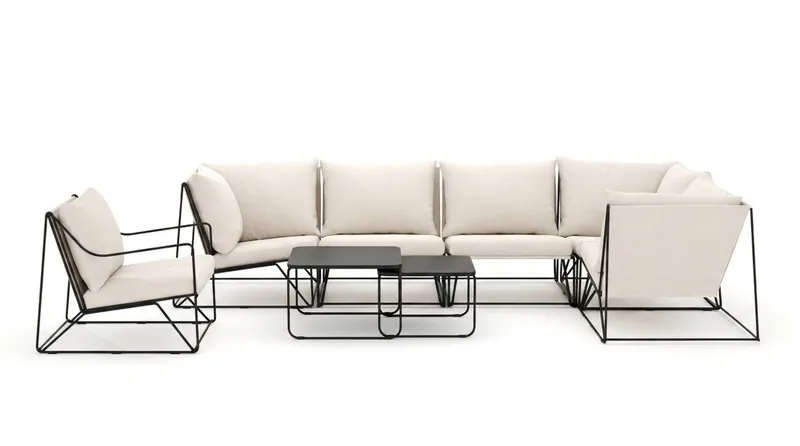 Usteryd utendørs hjørnesofa 6-seters vendbar med lenestol - Svart/Beige - Hagemøbler - Loungemøbler - Sofagruppe utendørs