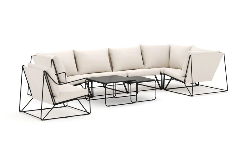 Usteryd utendørs hjørnesofa 6-seters vendbar med lenestol - Svart/Beige - Hagemøbler - Loungemøbler - Lounge sofa