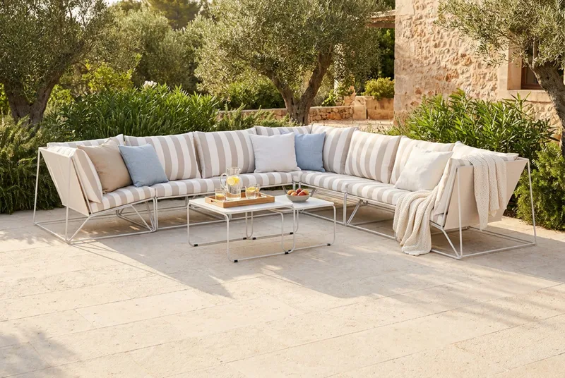 Usteryd utendørs hjørnesofa 7-seter vendbar - Beige/Stripet - Hagemøbler - Loungemøbler - Sofagruppe utendørs