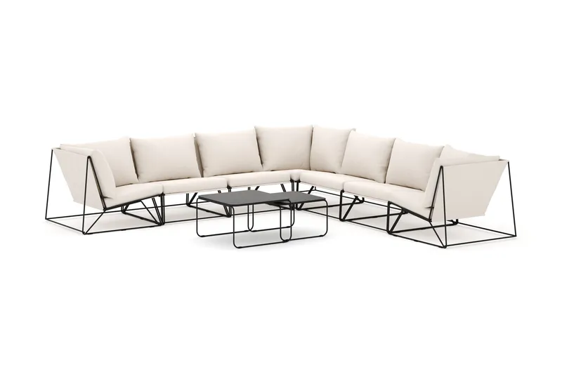 Usteryd utendørs hjørnesofa 7-seter vendbar, Svart/Beige