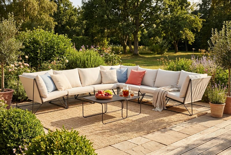 Usteryd utendørs hjørnesofa 7-seter vendbar - Svart/Beige - Hagemøbler - Loungemøbler - Sofagruppe utendørs