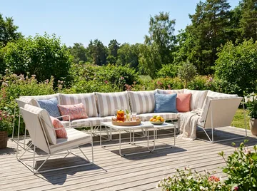 Usteryd utendørs hjørnesofa 7-seters vendbar med lenestol - Beige/Stripete - Hagemøbler - Loungemøbler - Sofagruppe utendørs
