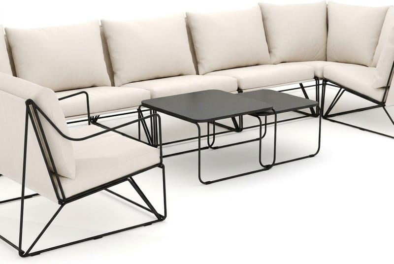 Usteryd utendørs hjørnesofa 7-seters vendbar med lenestol - Svart/Beige - Hagemøbler - Loungemøbler - Sofagruppe utendørs