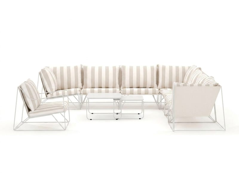 Usteryd utendørs hjørnesofa 8-seter vendbar med lenestol - Beige/Stripet - Hagemøbler - Loungemøbler - Sofagruppe utendørs