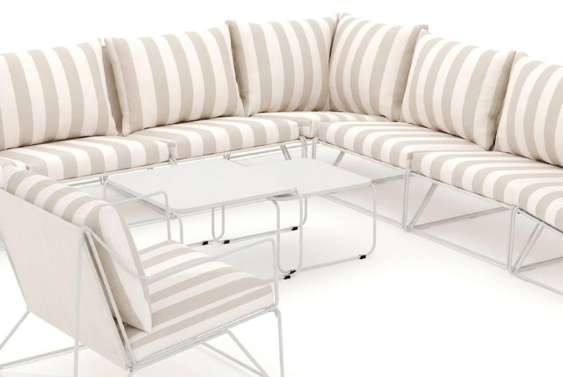 Usteryd utendørs hjørnesofa 8-seter vendbar med lenestol - Beige/Stripet - Hagemøbler - Loungemøbler - Sofagruppe utendørs