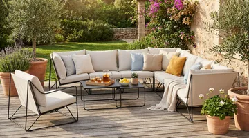 Usteryd utendørs hjørnesofa 8-seter vendbar med lenestol - Svart/Beige - Hagemøbler - Loungemøbler - Sofagruppe utendørs