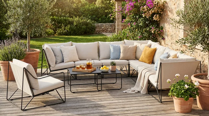 Usteryd utendørs hjørnesofa 8-seter vendbar med lenestol - Svart/Beige - Hagemøbler - Loungemøbler - Sofagruppe utendørs