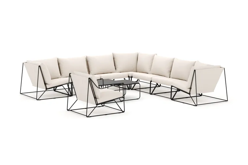 Usteryd utendørs hjørnesofa 8-seter vendbar med lenestol - Svart/Beige - Hagemøbler - Loungemøbler - Lounge sofa