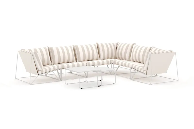 Usteryd utendørs L-sofa 6-seters vendbar, Beige/Striped