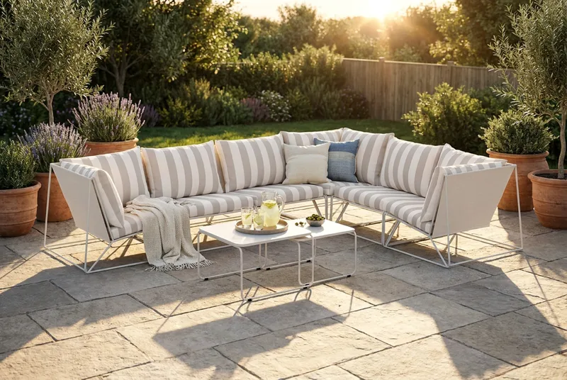 Usteryd utend ørs L-sofa 6-seters vendbar - Beige/Striped - Hagemøbler - Loungemøbler - Sofagruppe utendørs