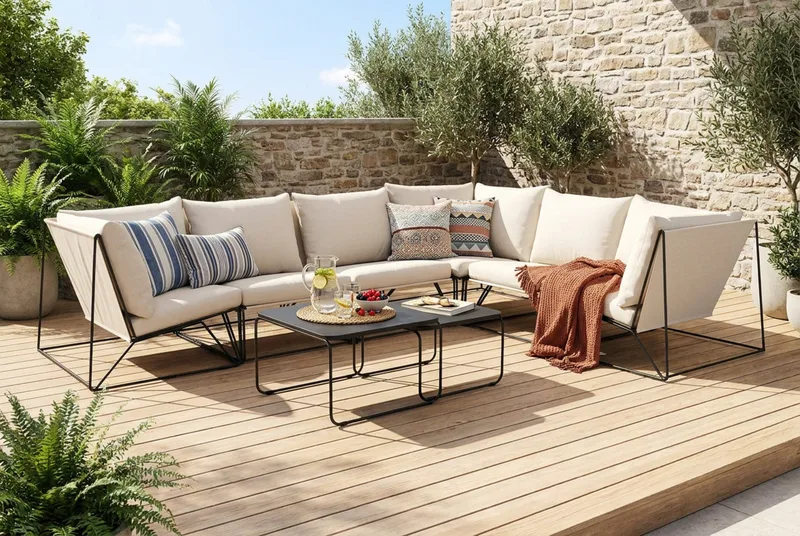 Usteryd utendørs L-sofa 6-seters vendbar - Svart/Beige - Hagemøbler - Loungemøbler - Sofagruppe utendørs