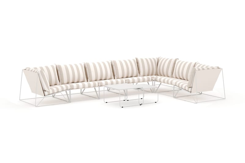 Usteryd utendørs L-sofa 7-seter vendbar, Beige/Stripet
