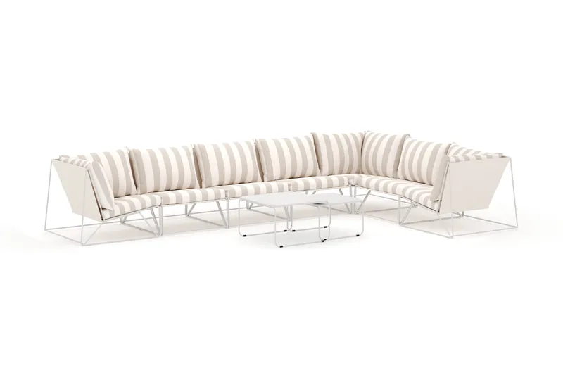 Usteryd utendørs L-sofa 7-seter vendbar - Beige/Stripet - Hagemøbler - Loungemøbler - Lounge sofa
