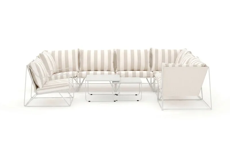 Usteryd utendørs L-sofa 7-seter vendbar med lenestol - Beige/Stripet - Hagemøbler - Loungemøbler - Lounge sofa