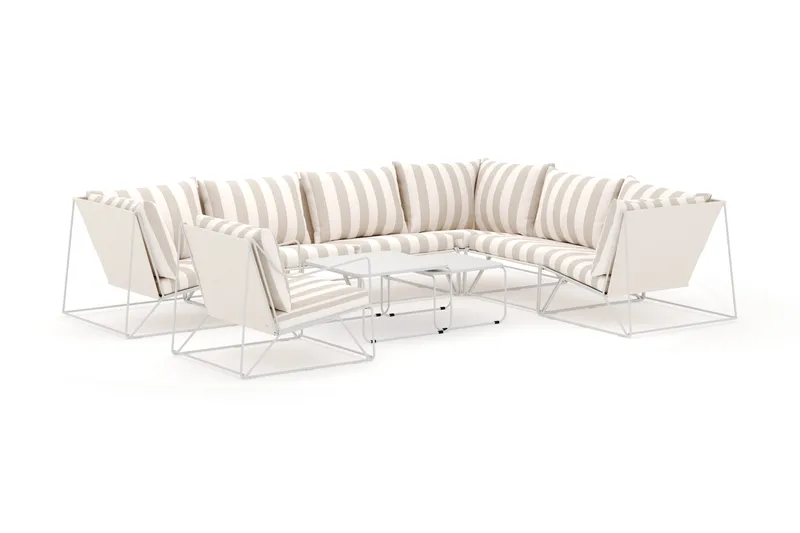 Usteryd utendørs L-sofa 7-seter vendbar med lenestol - Beige/Stripet - Hagemøbler - Loungemøbler - Lounge sofa