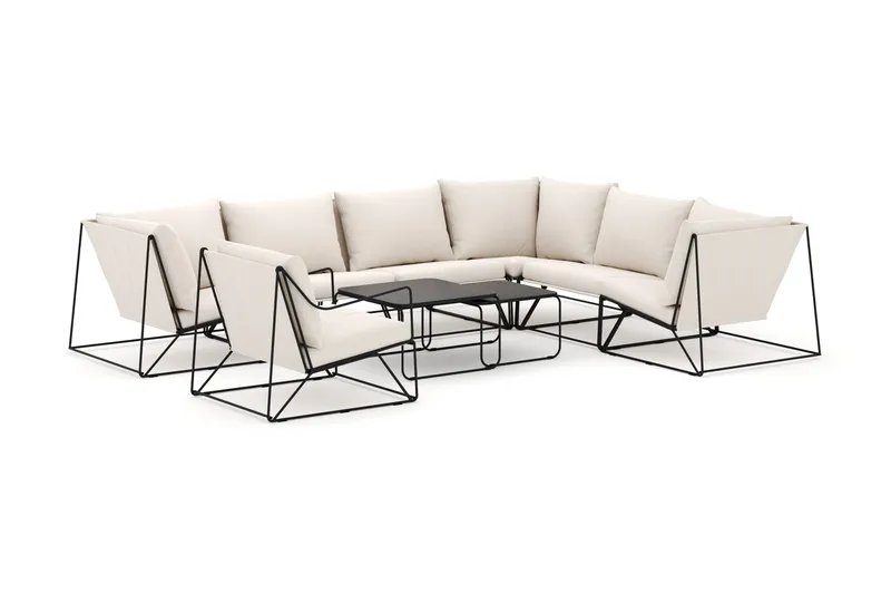 Usteryd utendørs L-sofa 7-seter vendbar med lenestol - Svart/Beige - Hagemøbler - Loungemøbler - Lounge sofa