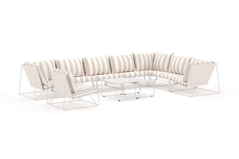 Usteryd utendørs L-sofa 8-seter vendbar med lenestol - Beige/Stripet - Hagemøbler - Loungemøbler - Lounge sofa