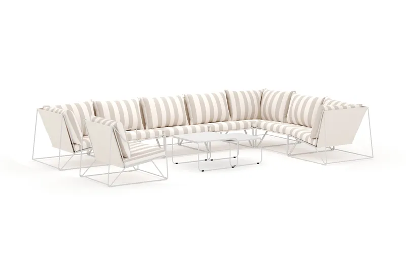 Usteryd utendørs L-sofa 8-seter vendbar med lenestol - Beige/Stripet - Hagemøbler - Loungemøbler - Lounge sofa